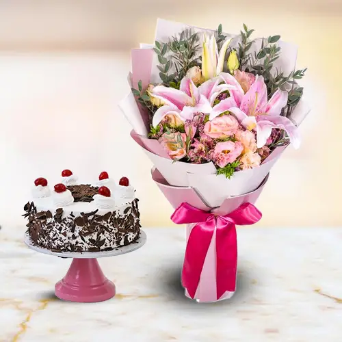 Buy 6 Pcs. Red Roses Bouquet with Birthday Cake to Cebu Philippines