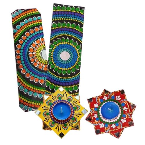 Download Outstanding Dot Mandala Art Handmade Gift Set Of Diya N Bookmarkers To Delhi Free Shipping