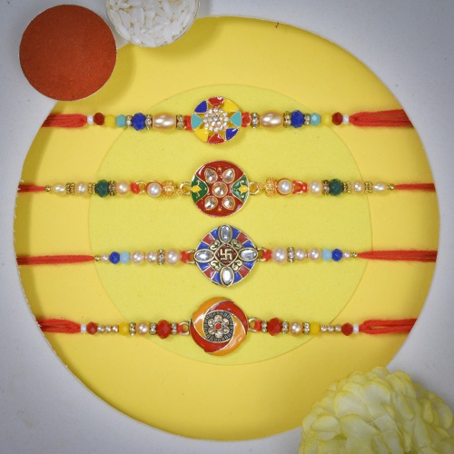 Beautiful Kundan Rakhi Set of 4