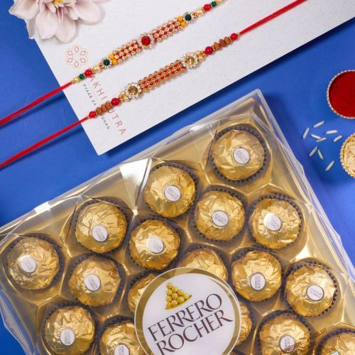 Stylish AD Rakhi Set N Ferrero Rocher Combo