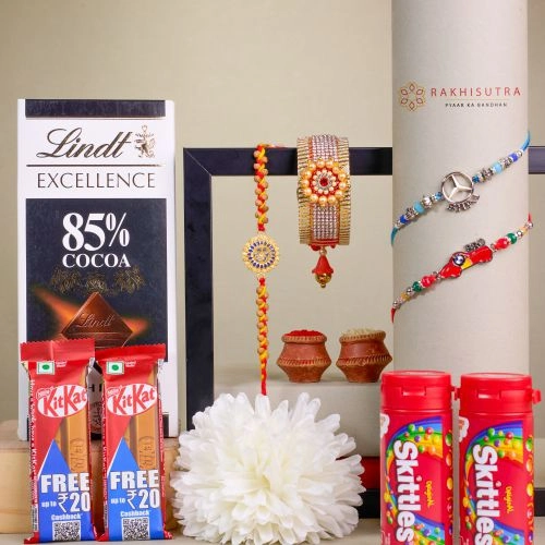 Stunning Family Rakhi Set N Choco Treasure