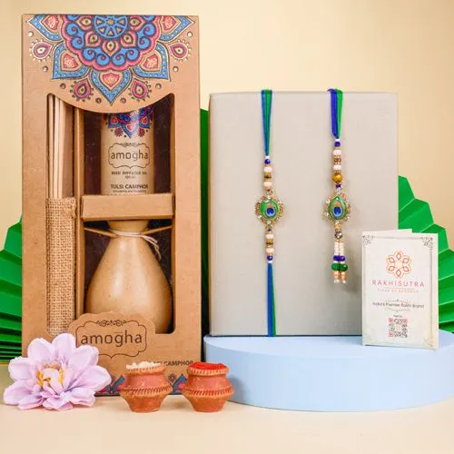 Designer Bhaiya Bhabhi Rakhi N Reed Diffuser Set